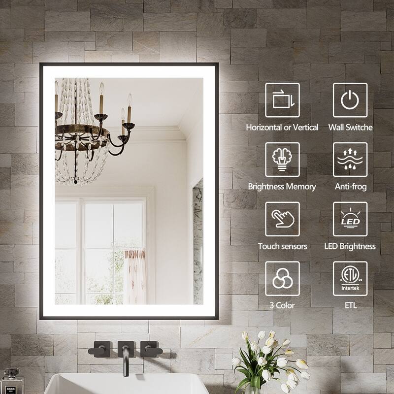 40x30 Inch Frameless LED Bathroom Mirror,Smart Mirror