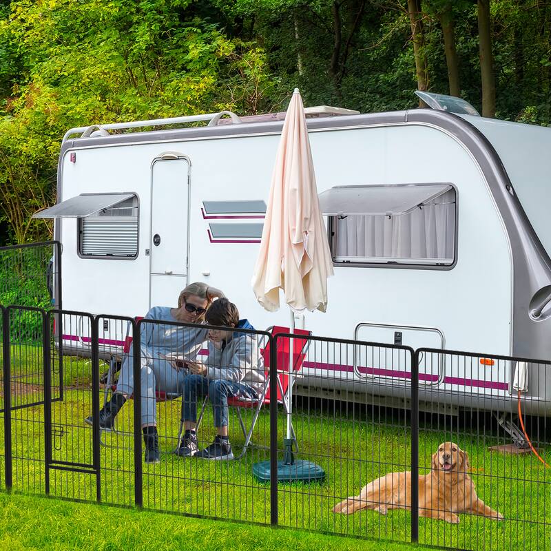 Gymax 16 Panel 40'' Height Pen Fence w/ Lock Indoor Outdoor Foldable