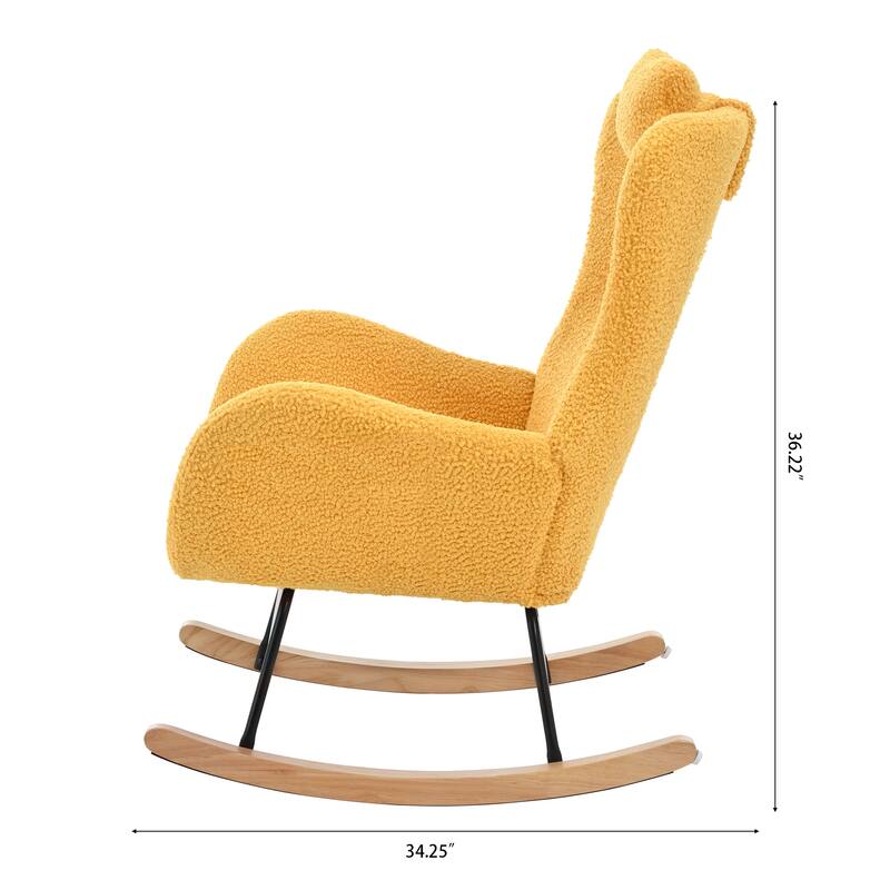 Polyester Glider Chair with Adjustable Headrest and Storage Pocket, Rubber Wood Base