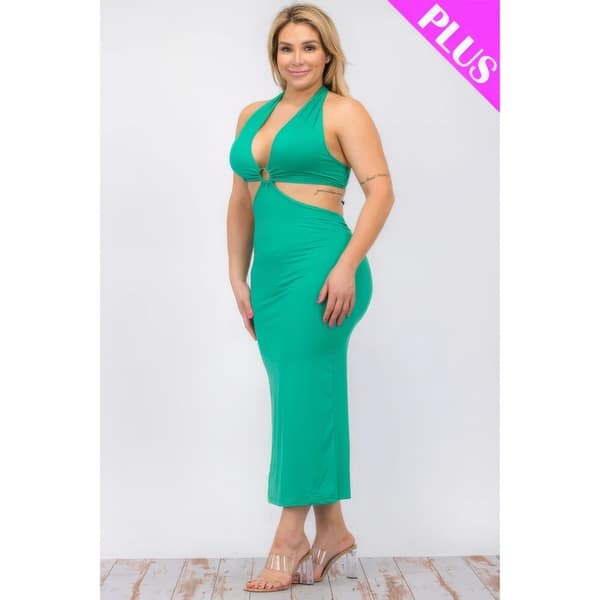 Cut-out Halter Neck Double Back Tie Split Thigh Midi Dress Perfect for  Evening Parties - Bed Bath & Beyond - 42133231