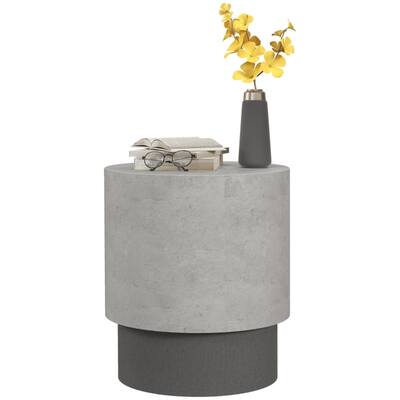 Grey Inorganic Ore Powder Coffee Table with Concrete Finish and Adjustable Feet - Dia. 14.6" x 16.9" H