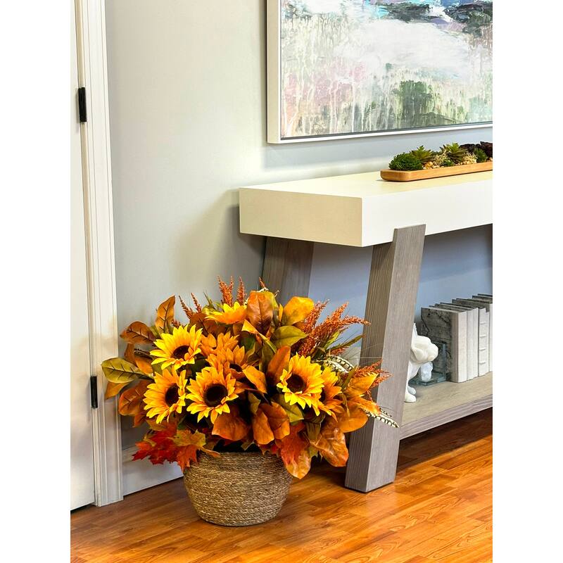 Rustic Drop-In Arrangement with Sunflowers and Seasonal Foliage