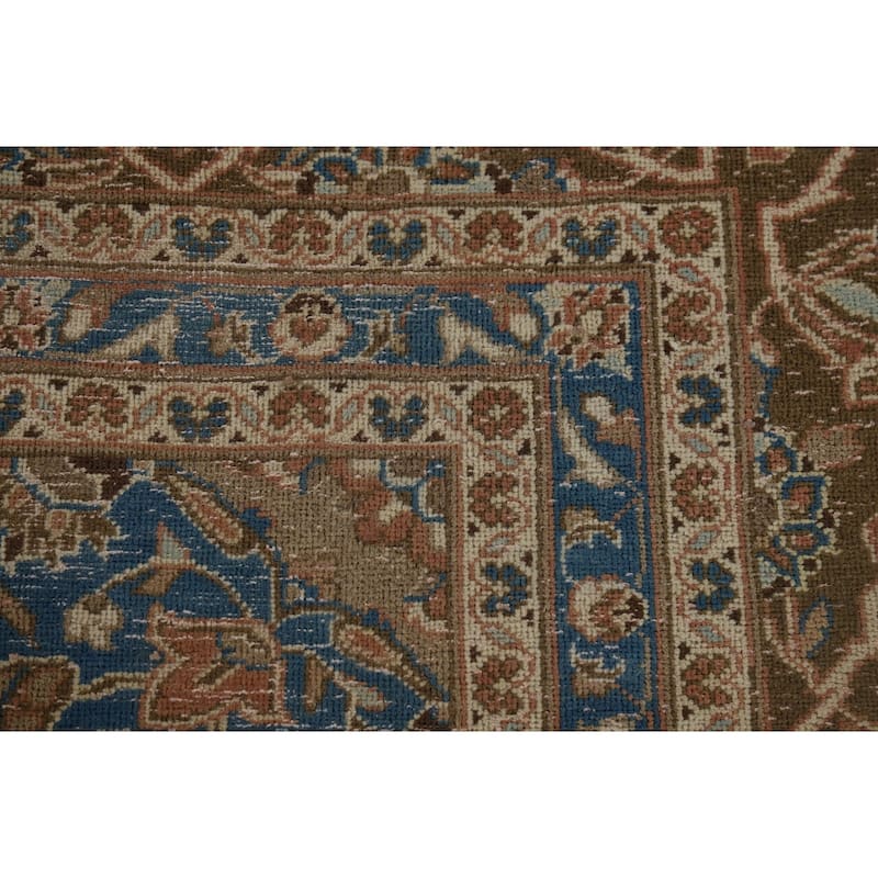 Distressed Mashad Vintage Persian Area Rug Hand-Made Wool Carpet - 9'7" x 13'2"