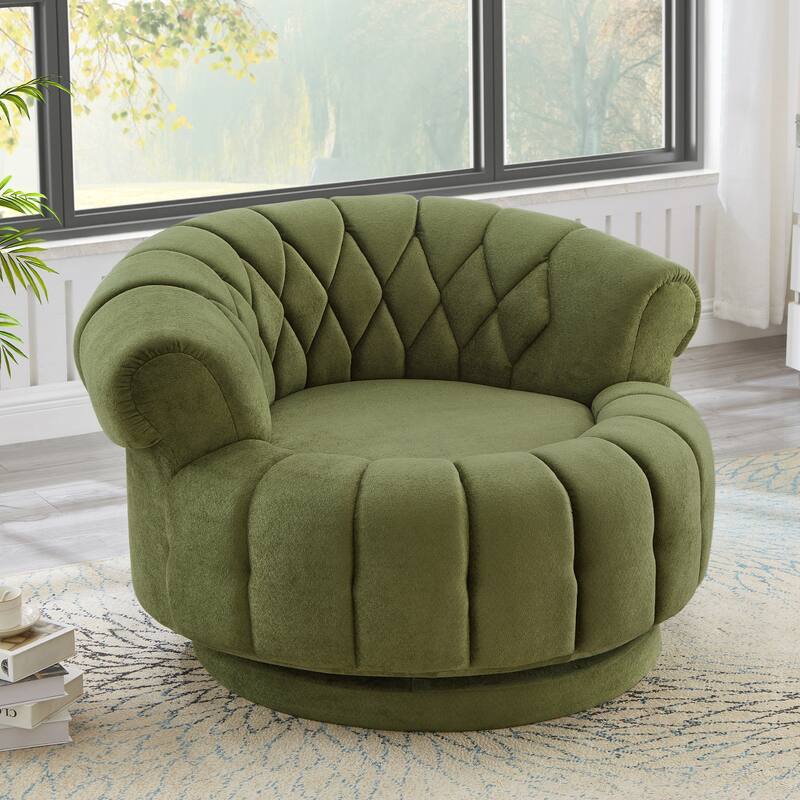 360° Swivel Chair Accent Chair Chenille Upholstered Single Sofa Chair Round Club Chair for Living Room Bedroom