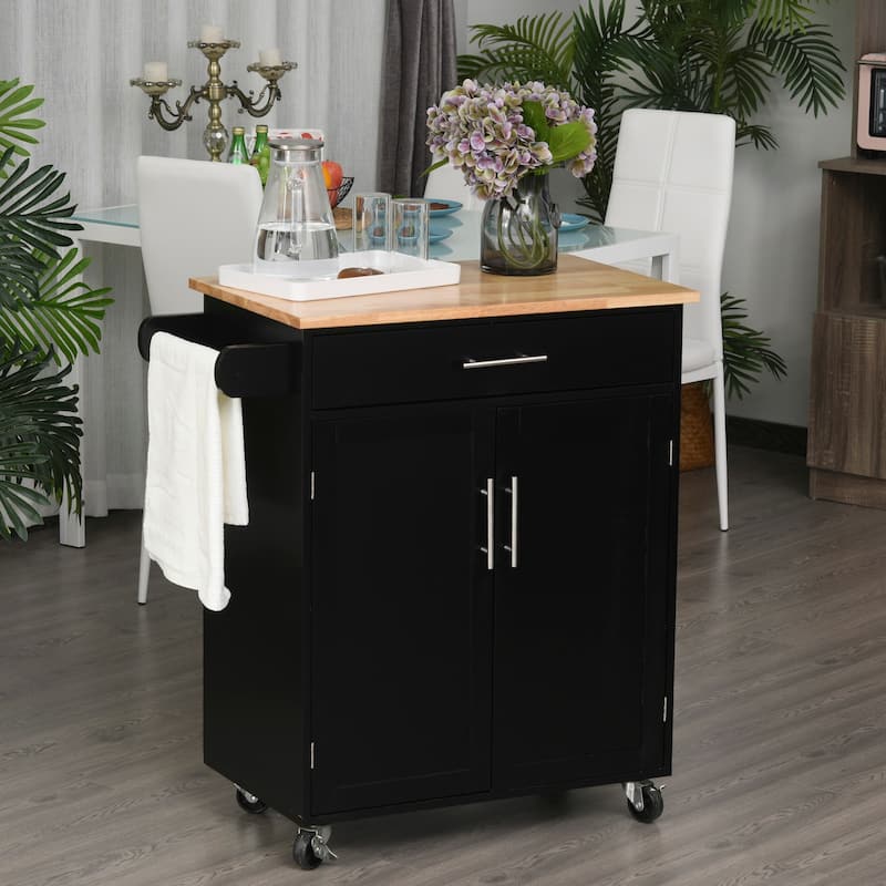 HOMCOM Kitchen Island Cart Rolling Trolley Cart with Drawer, Storage Cabinet & Towel Rack