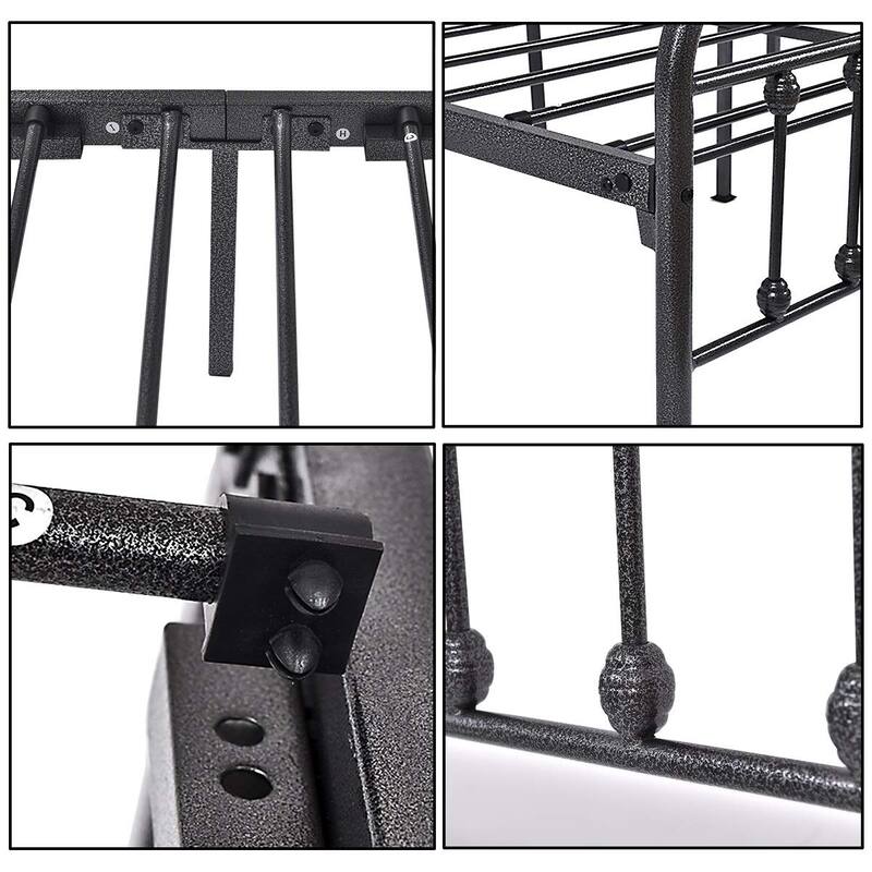 Modern Metal Platform Bed Frame with Victorian Style Wrought Iron-Art Headboard/Footboard, No Box Spring Required