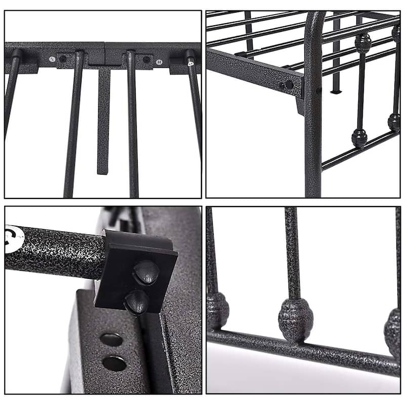 Victorian Style Metal Platform Bed Frame with Iron-Art Headboard Footboard, Under Bed Storage, No Box Spring Needed, Noise Free