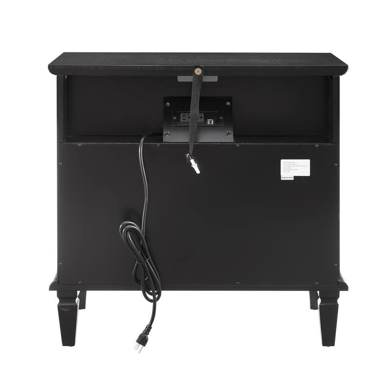 Open Space And 2 Drawers Dresser Nightstand With Charging Station, Farmhouse End Table With Usb Ports And Outlets