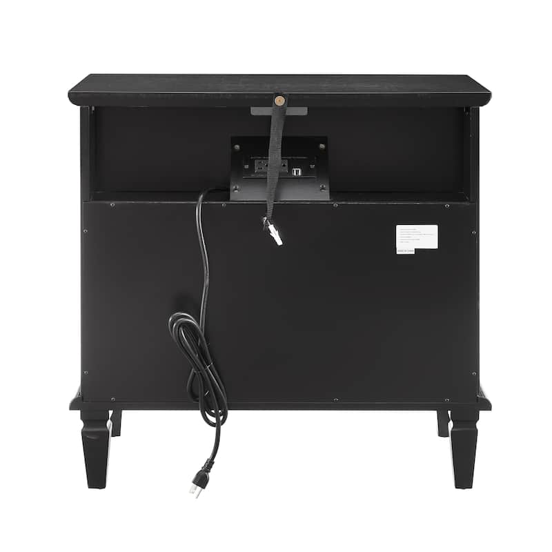 Open Space and 2 Drawers Dresser Nightstand with Charging Station, Farmhouse End Table with USB Ports and Outlets for Bedroom