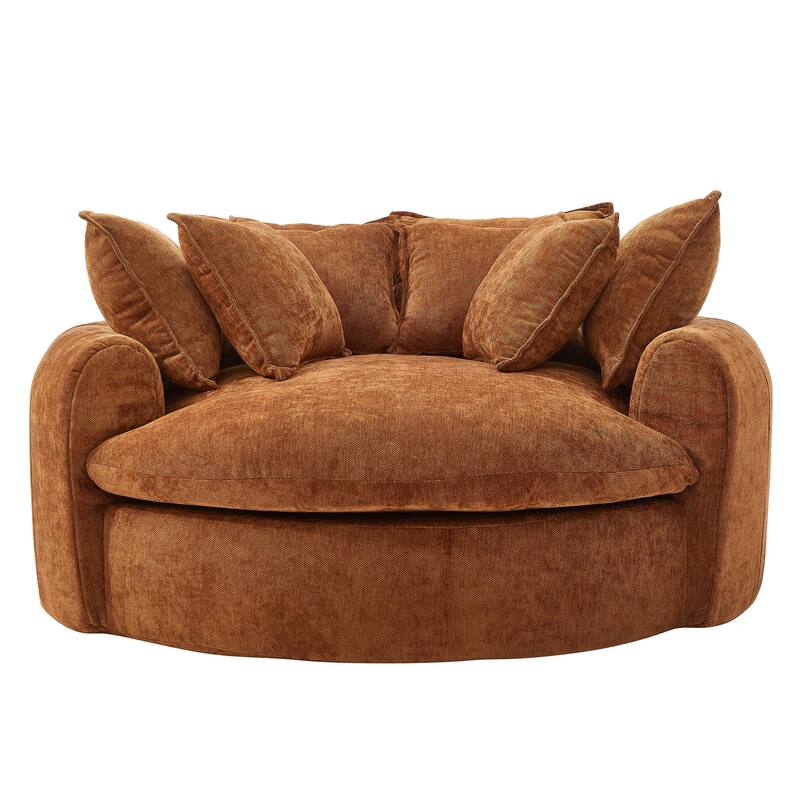 Roomfitters Oversized Round Chaise Sofa 59.8" Upholstered Loveseat with 8 Pillows, Accent Chair for Living Room