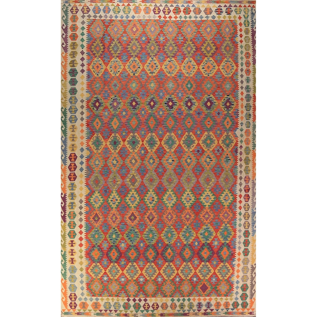 Kilim Oriental Large Rug Hand-Woven Wool Carpet - 10'0"x 16'8"