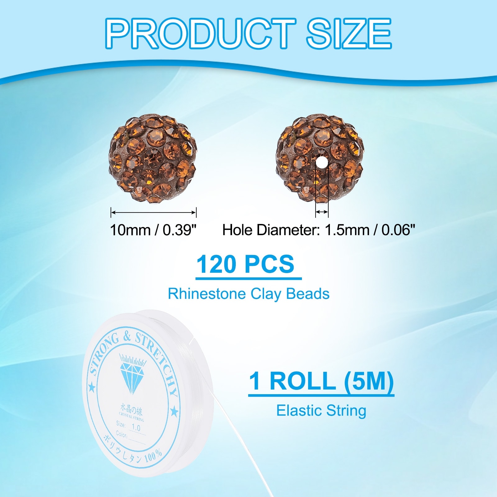 Rhinestone Clay Beads for Jewelry Making, Charm Beads with Elastic String - 10mm