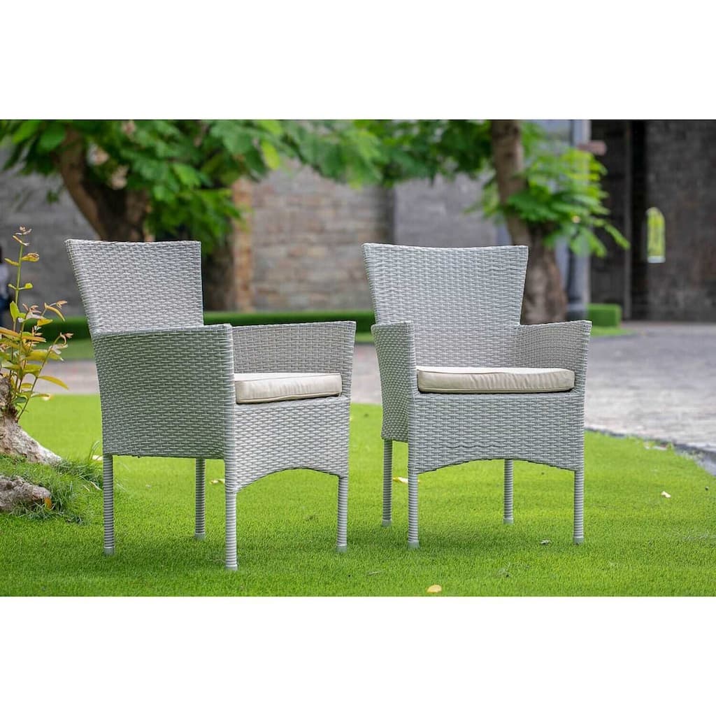 Wicker Patio Chair with Cushion - Outdoor Lounge Chair - Modern Garden Furniture - Beige Linen Seat
