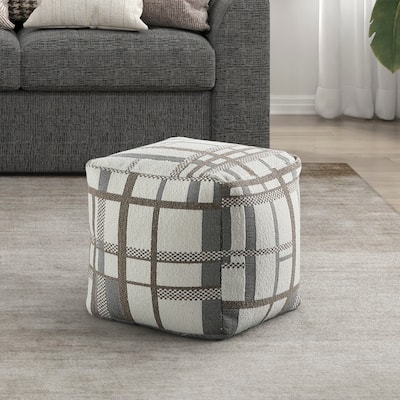 Square Pouf Multi-Color Jacquard Fabric Upholstery Modern Ottoman, Footstool