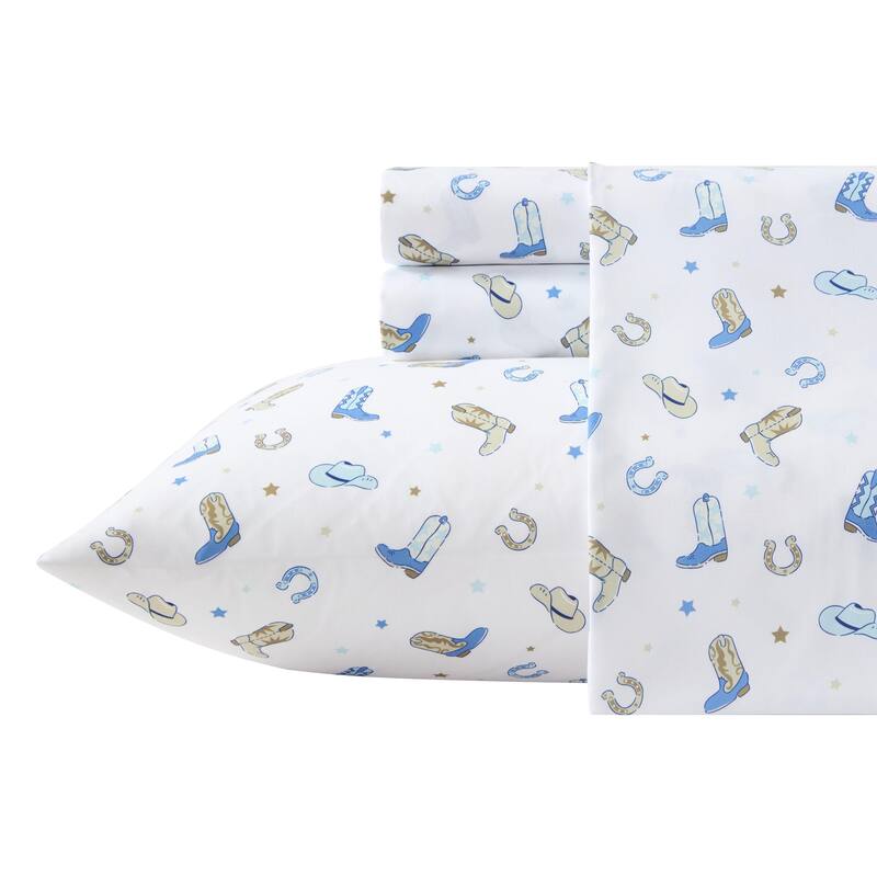 Wrangler Kids Printed Cozy Sheet Set - Rodeo Star Blue - Full
