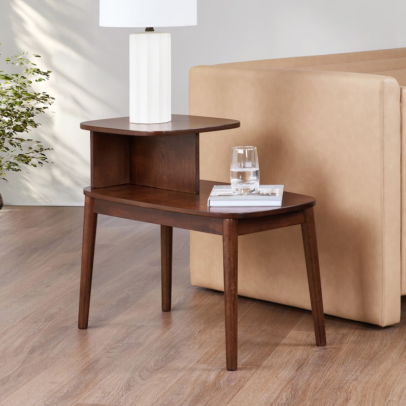 End Table with Two Tiered Shelving for Sofa Side Storage, Stylish Accent Side Table for Storage - 28