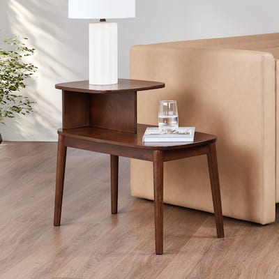 End Table with Two Tiered Shelving for Sofa Side Storage, Stylish Accent Side Table for Storage - 28
