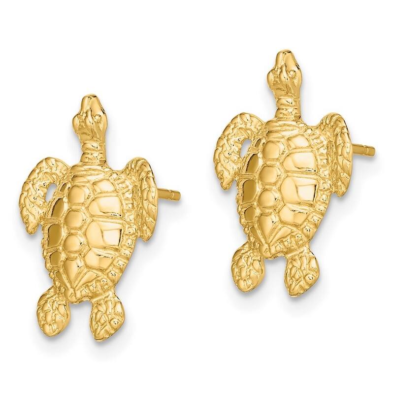 Curata 14k Yellow Gold Sea Turtle Post Earrings High Polish and Textured