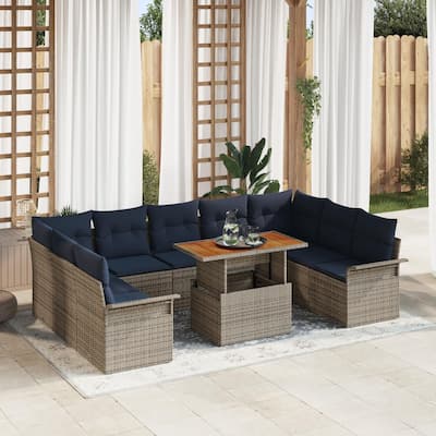 vidaXL 10 Piece Garden Sofa Set with Cushions - 113.8×73.8×27.2