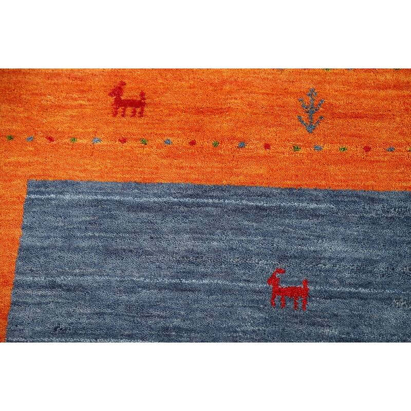 Striped Gabbeh Indian Rug Hand-Knotted Wool Carpet - 6'7"x 9'9"