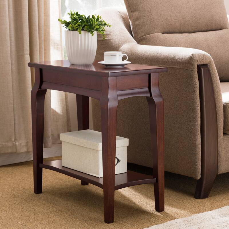 Narrow Chairside Grey Wood Table - Heartwood Cherry