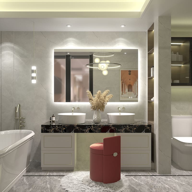 Frameless Anti-Fog 3 Colors Dimmable LED Backlit Wall Bathroom Vanity Mirror