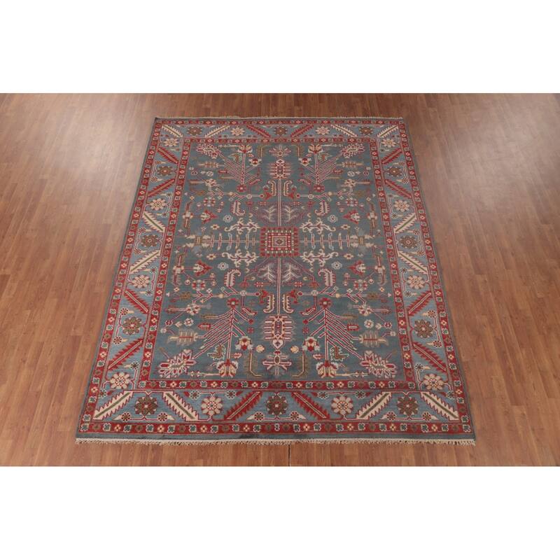 Oushak Area Rug Hand-Knotted Floral Wool Carpet - 8'0"x 9'10"