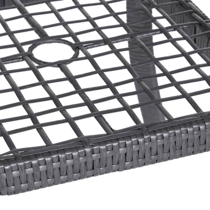 40 Inch Grey Rattan Bistro Table Glass Top Iron Frame Outdoor