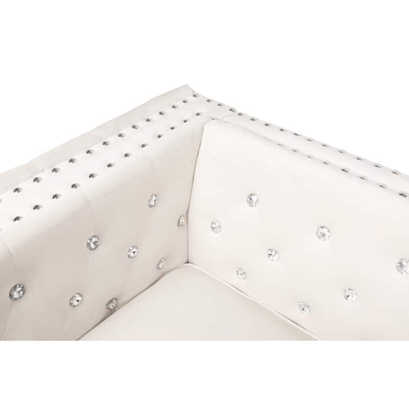 82.3" Width Modern Velvet Sofa Jeweled Buttons Tufted Square Arm Couch ,2 Pillows Included,Beige,4 colors