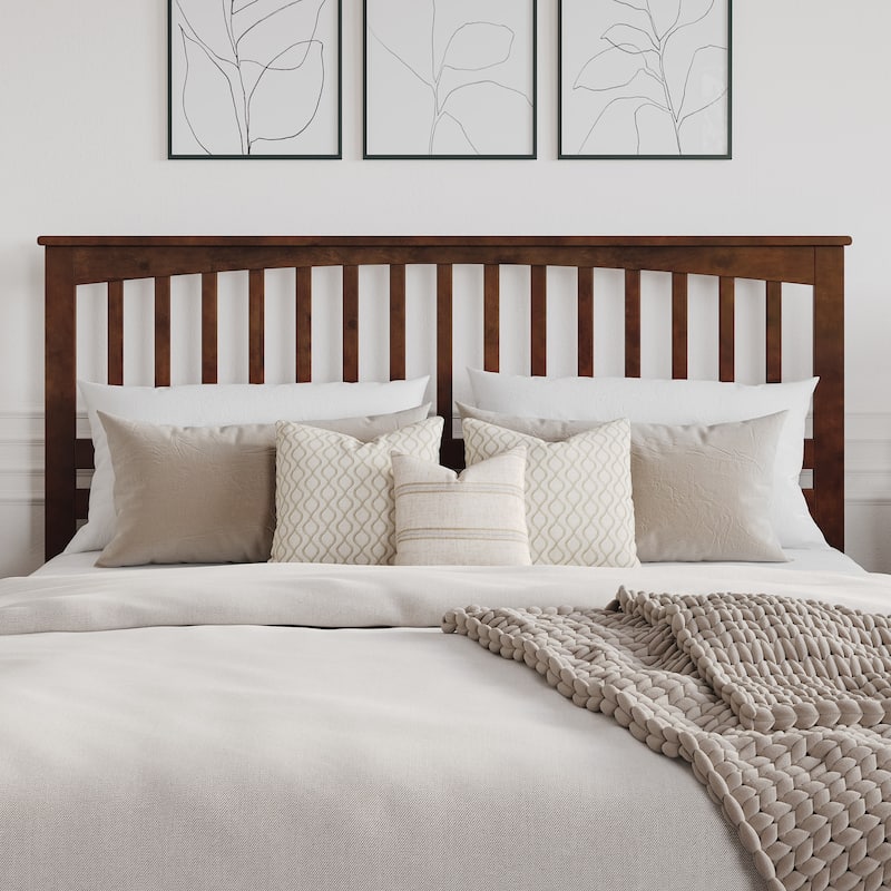 King Size Solid Wood Mission-Style Headboard with Classic Slatted Design, Rich Walnut Finish