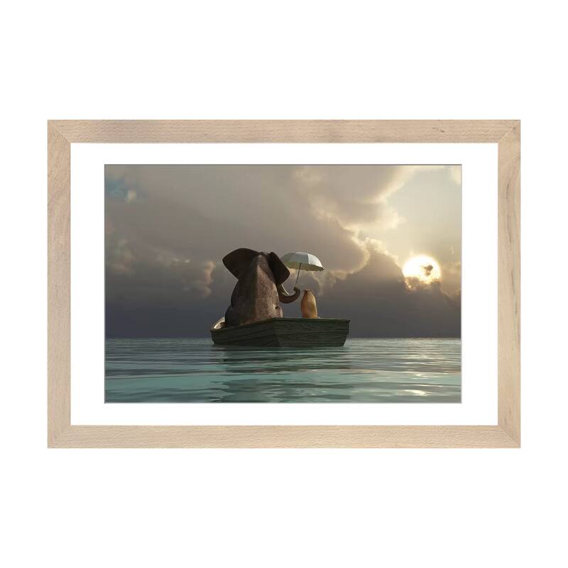 iCanvas "Elephant And Dog Are Floating In A Boat" by Mike Kiev PFA - Natural - 16x24x1