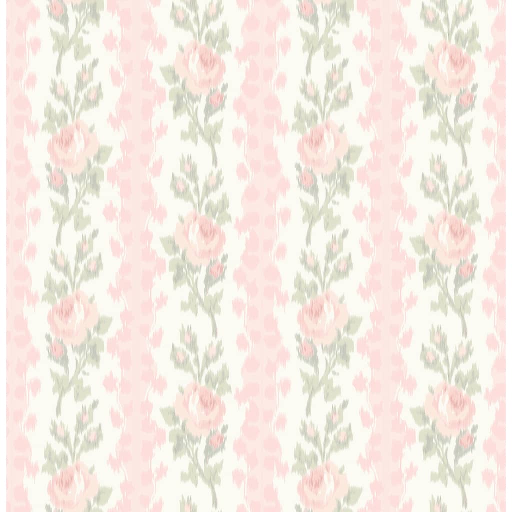 LoveShackFancy Blooming Heirloom Marie Pink Rose Stripe Wallpaper