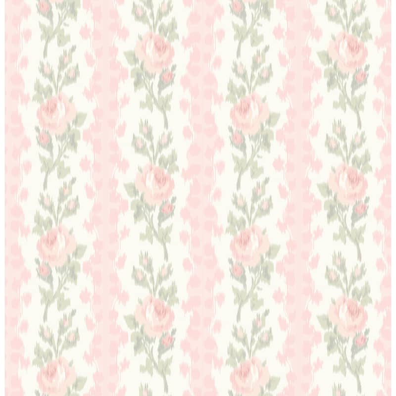 LoveShackFancy Blooming Heirloom Marie Pink Rose Stripe Wallpaper