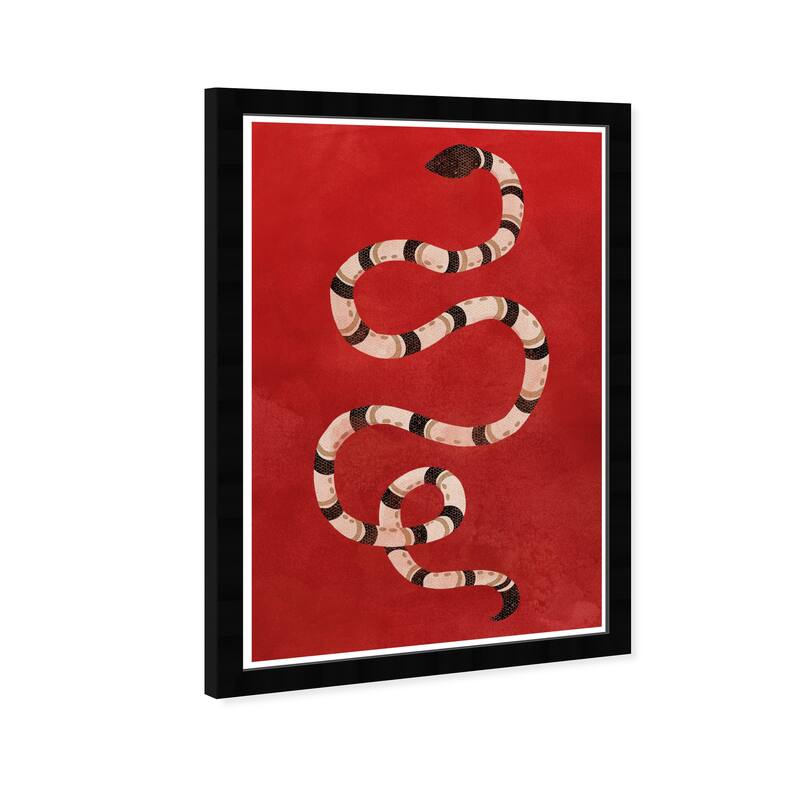 Wynwood Studio 'Crimson Snake' Animals Red Wall Art Framed Print