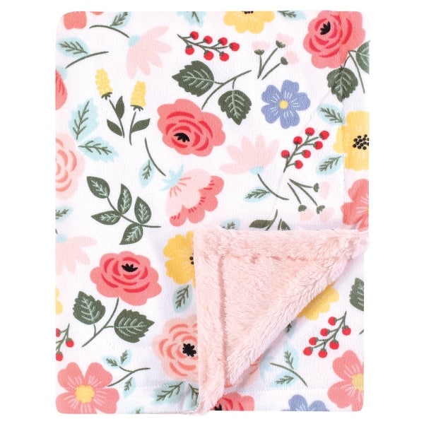 slide 1 of 1, Hudson Baby Girls Plush Blanket with Furry Binding and Back, Modern Botanical, One Size - Modern Botanical - One Size One Size - Modern Botanical