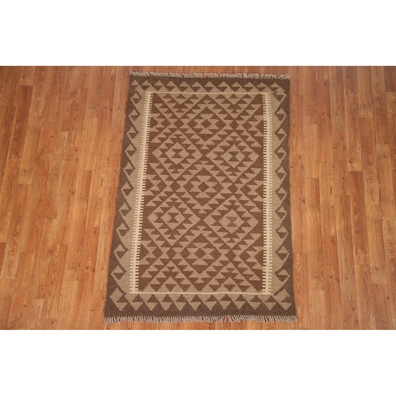 Geometric Kilim Oriental Rug Flat-weave Wool Carpet - 3'3" x 4'9"
