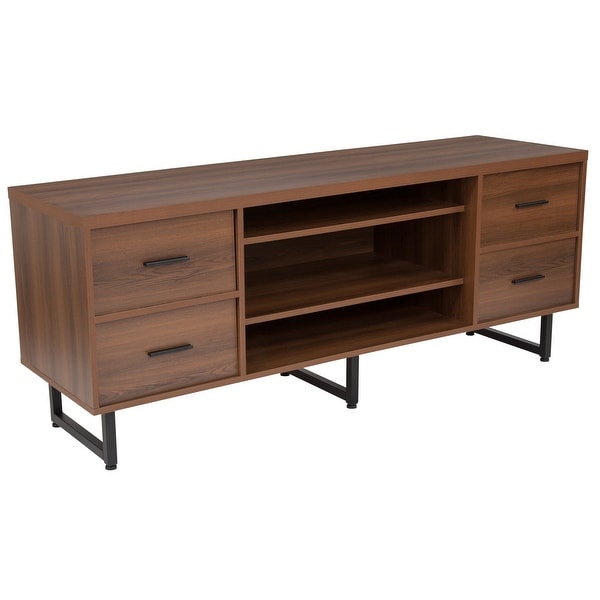 Three Shelf And Four Drawer Tv Stand In Rustic Wood Grain Finish 60 W X 18 D X 24 5 H Overstock 24014830