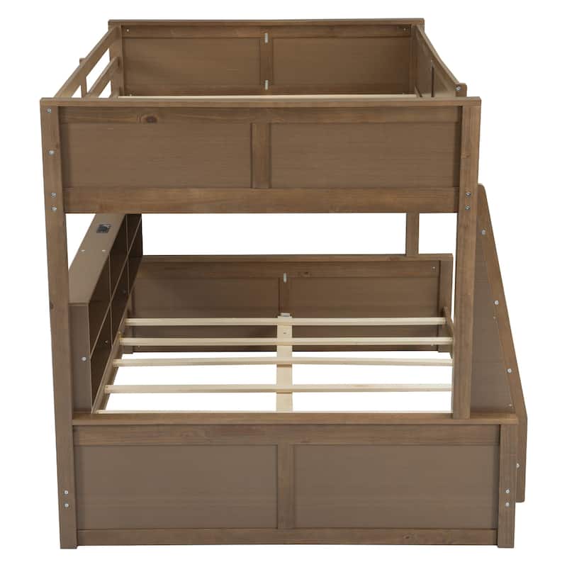 Twin&Full XL over Queen Bunk Bed with Storage Cabinets and USB Ports