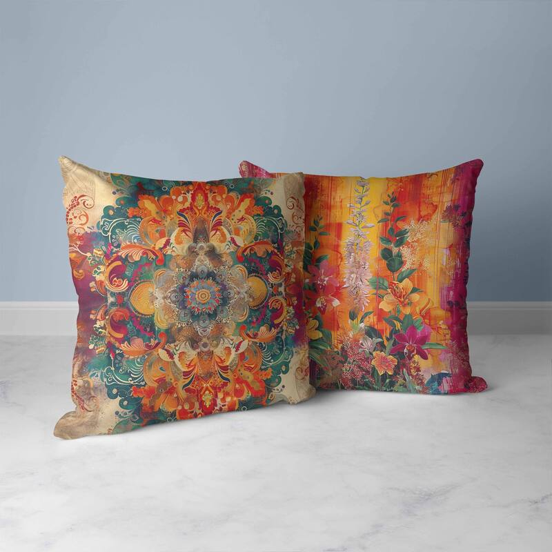 Verdant Fire Faux Suede Reversible Throw Pillow Pink and Orange