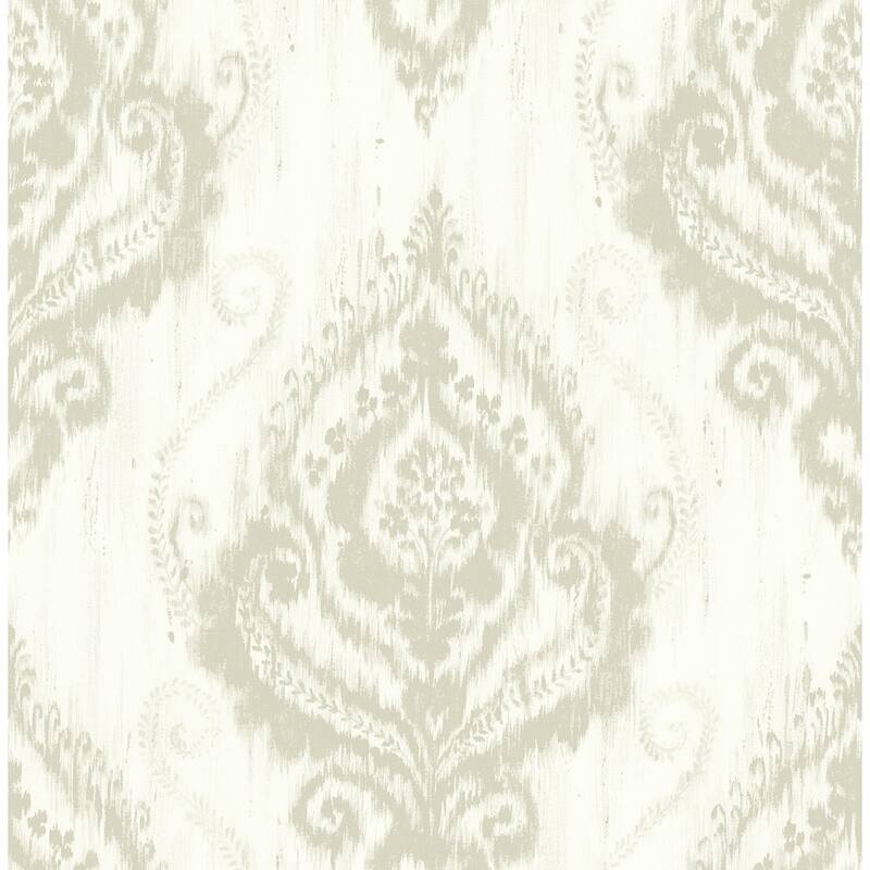 Seabrook Designs Lovette Ikat Damask Unpasted Wallpaper - 20.5 in. W x 33 ft. L - Metallic Latte