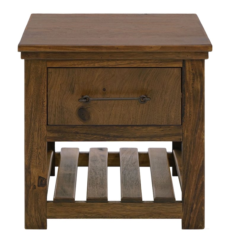 Ally Side End Table, 1 Drawer and Slatted Shelf, Brown Parota 50 Inch