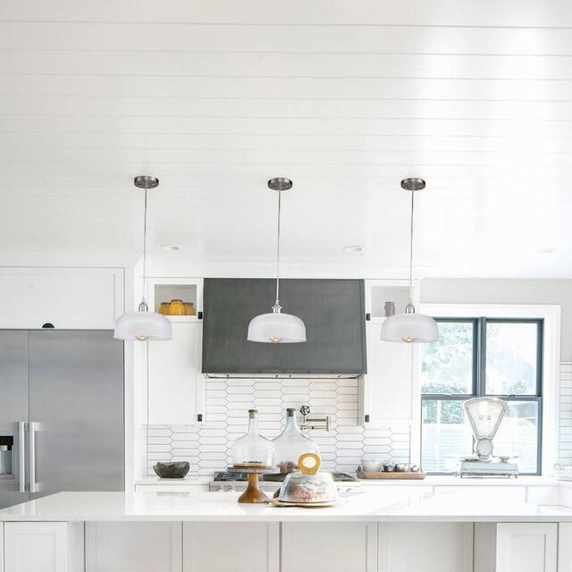 1-Light Satin Nickel Pendant Light with Ribbed Glass - D10.5 " x H7.25"