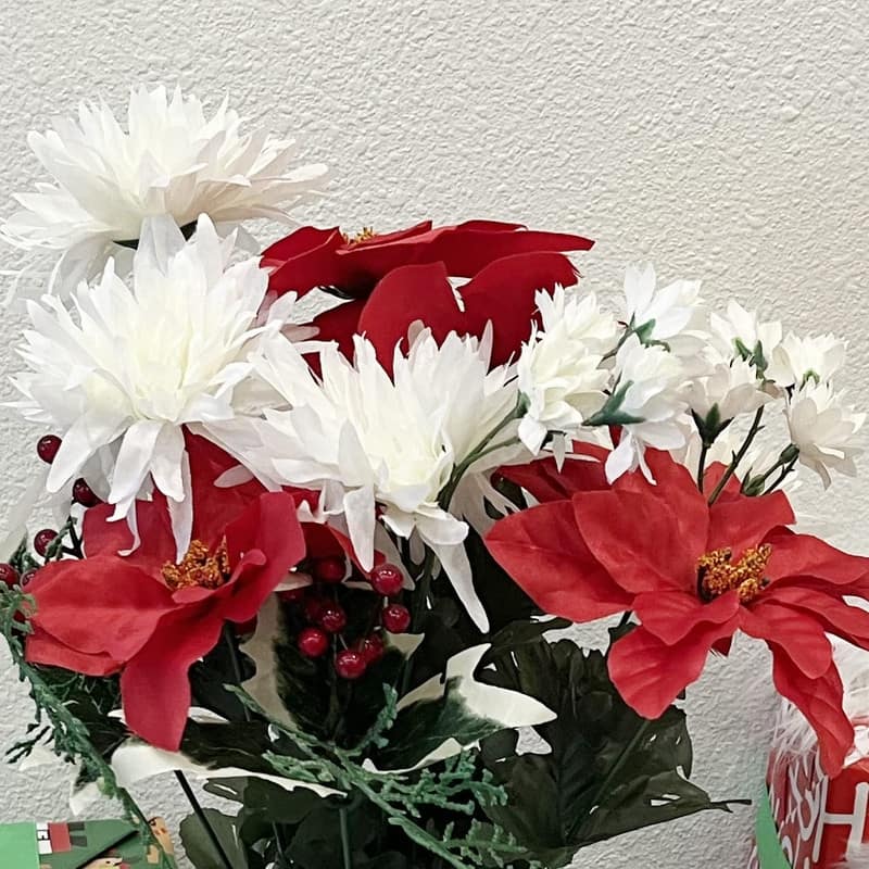 Faux Mum Poinsettia Berries Christmas Mixed Bush