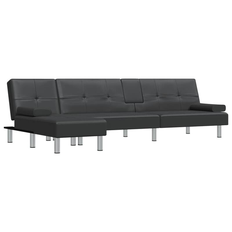 vidaXL L-shaped Sofa Bed Black/Gray 100.4"x55.1"x27.6" Faux Leather - 100.4" x 55.1" x 27.6"