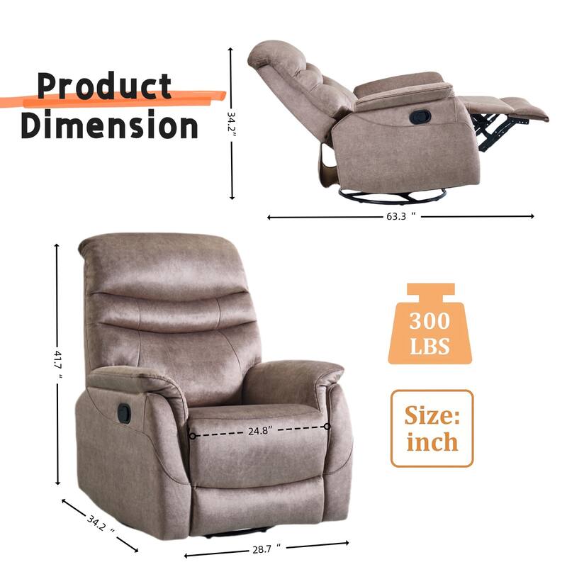 360 Swivel Rocking Recliner Chair Modern Velvet Lounge Chair Adjustable Single Sofa with Lumbar Support