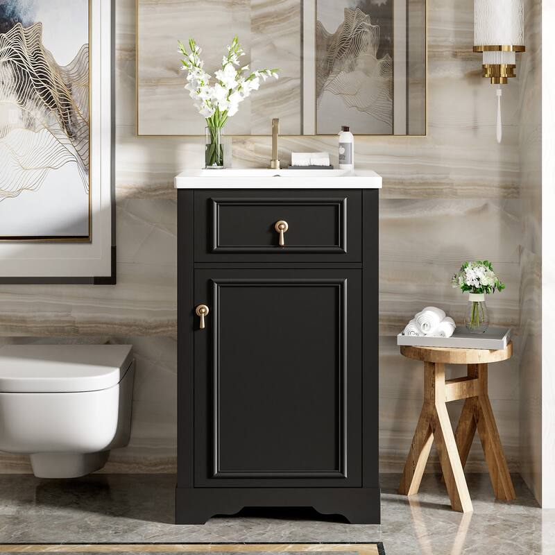 20-Inch Bathroom Vanity with Ceramic Sink, Soft Close Door, Adjustable Shelf, and Door-Mounted Storage Rack