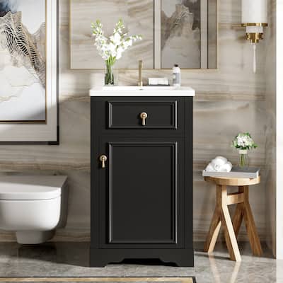 20-Inch Bathroom Vanity with Ceramic Sink, Soft Close Door, Adjustable Shelf, and Door-Mounted Storage Rack