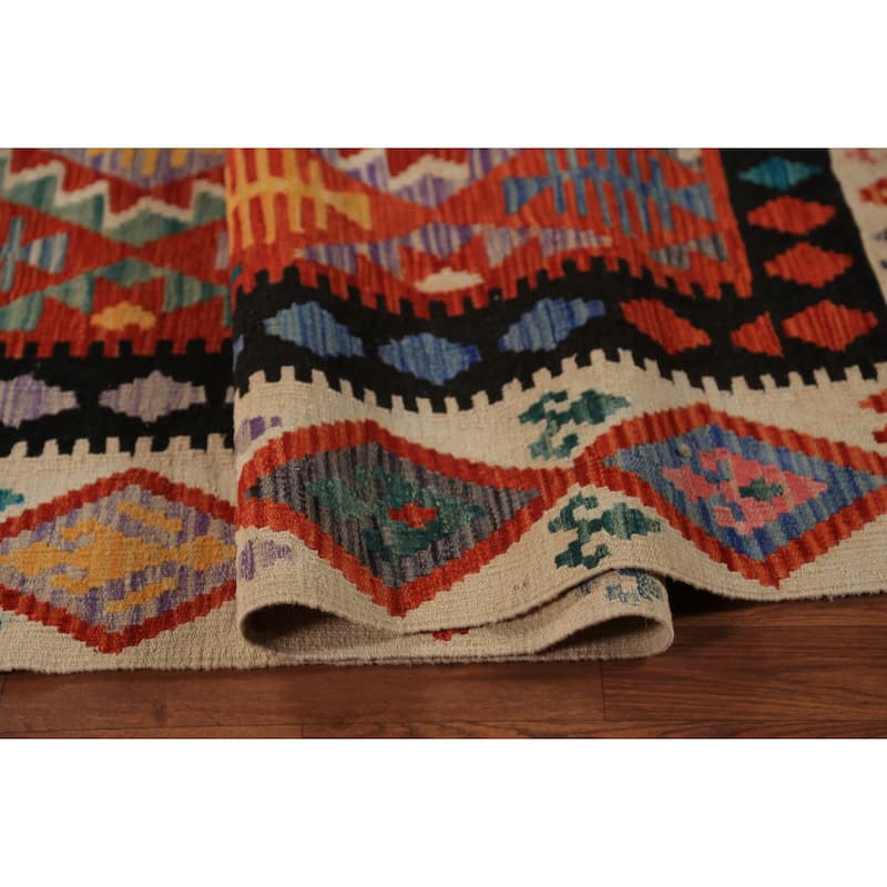 Kilim Oriental Area Rug Reversible Orange Flatweave Wool Carpet - 8'2"x 11'5"