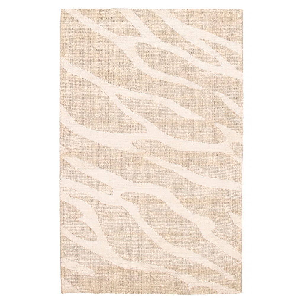 ECARPETGALLERY Hand-knotted Tangier Light Khaki Viscose, Wool Rug - 5'0 x 7'11