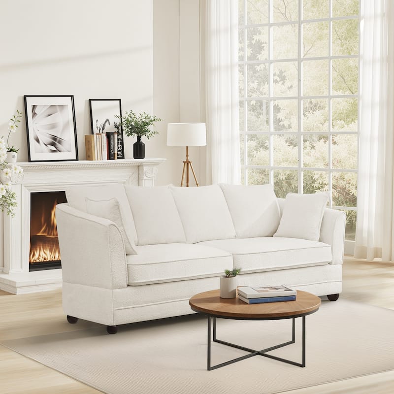 82" Modern Chenille Upholstered Sofa,3-Seater Sofa, Loveseat Sofa, Deep Seat Sofa Set For Living Room,Bedroom,Beige/Blue/Brown - White